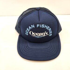 Vintage Ocean's Fisheries Trucker Hat Tuna Fish Blue Adjustable Snapback Cap